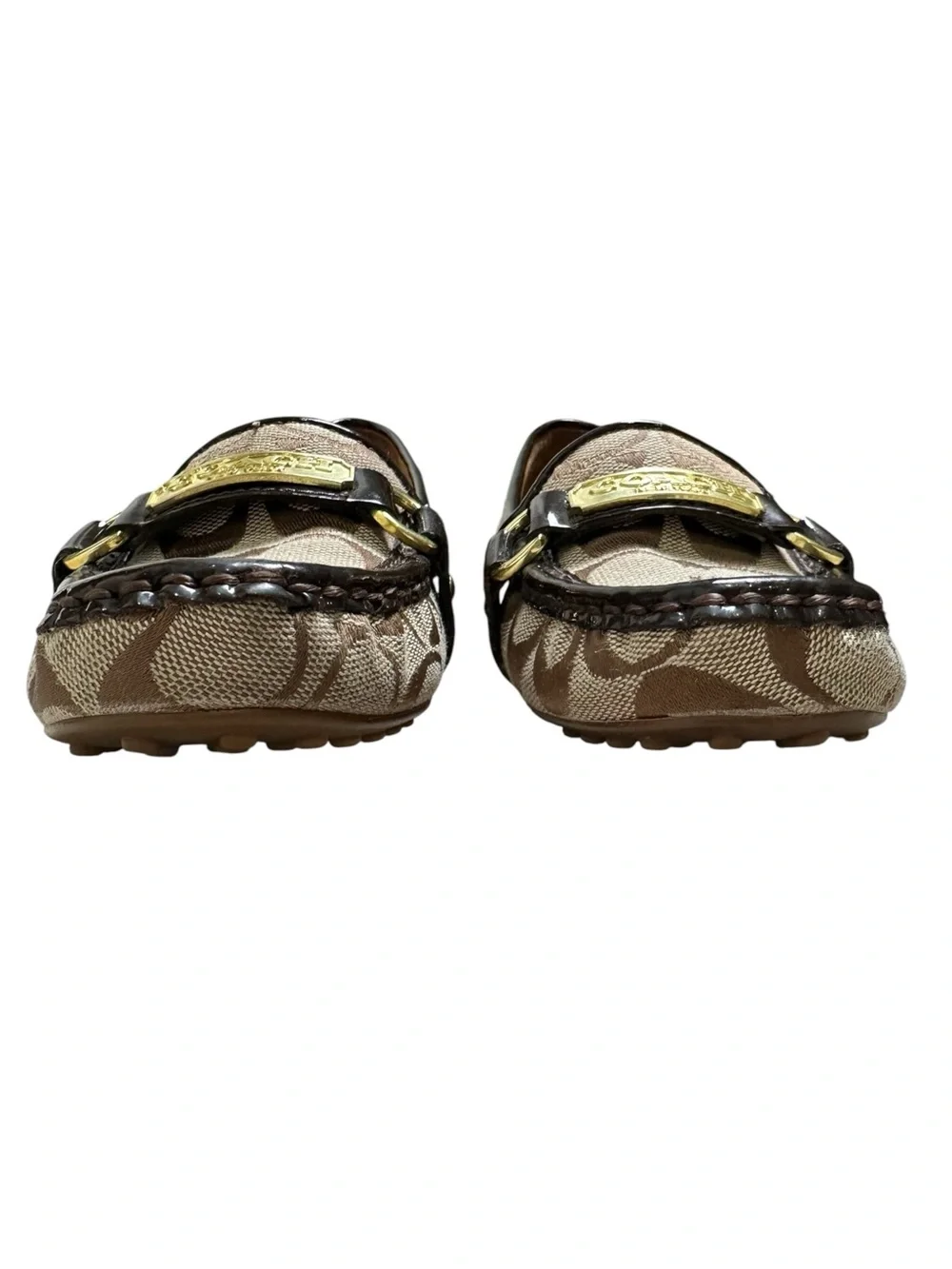 Coach Women’s 6.5B Felisha Signature C Canvas Beige & Brown Leather Trim Loafers